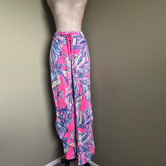 Lilly Pulitzer Pants - Lilly Pulitzer Linen Floral Print Drawstring Flare Pants Sz 4